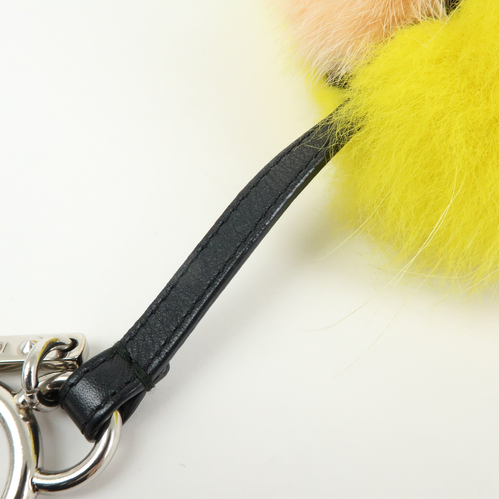 FENDI Monster Fur Leather Bag Charm Key Chain Yellow Black