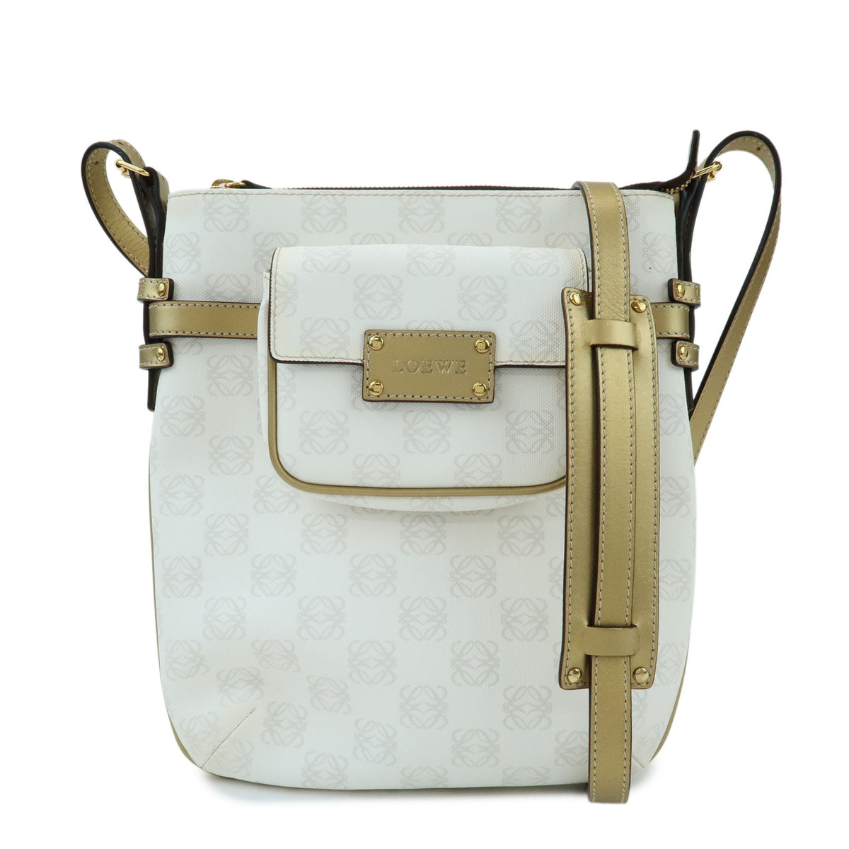 LOEWE Repeat Anagram PVC Leather Shoulder Bag White Gold