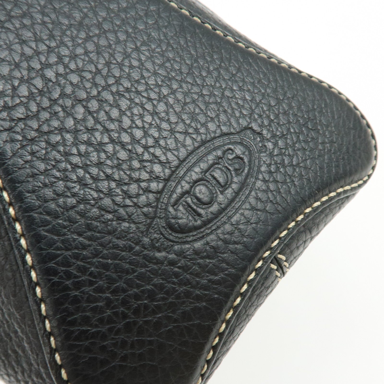 TOD'S Leather Stitched Buckle Hand Bag Shoulder Bag Black