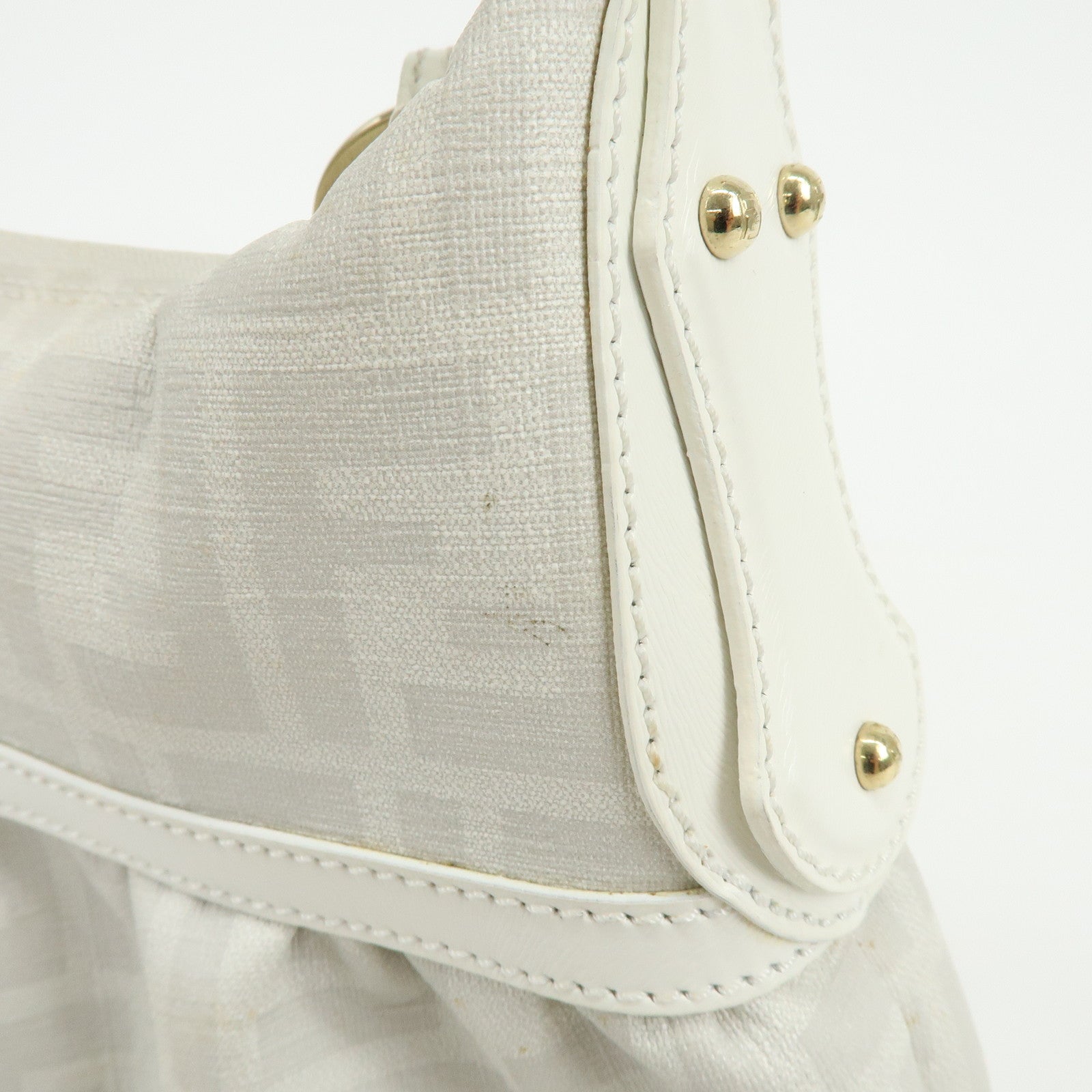 FENDI Zucca PVC Leather Shoulder Bag Hand Bag White 8BR448