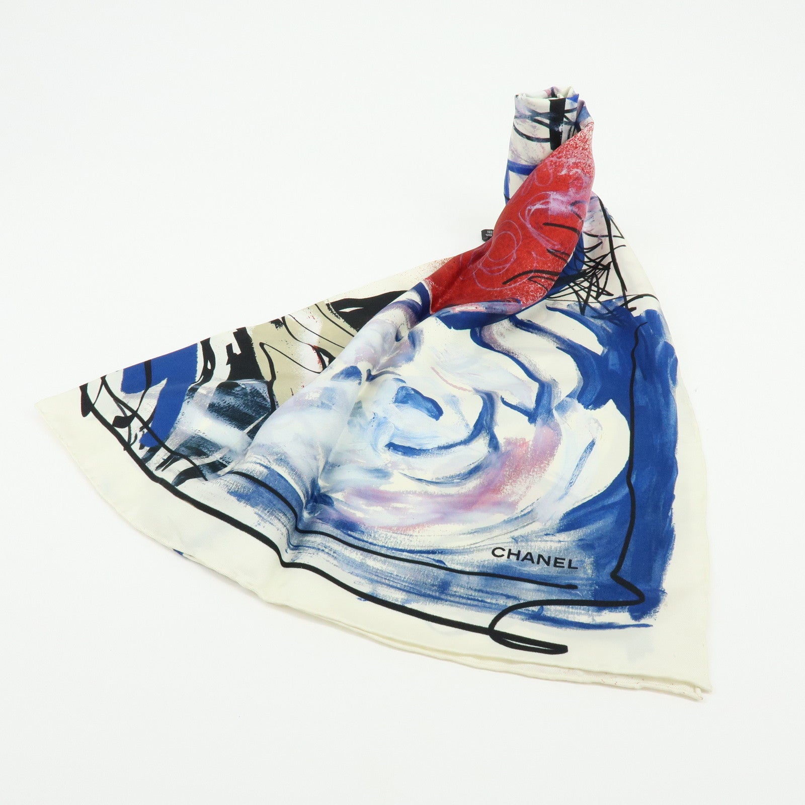 CHANEL Silk 100% Scarf Graffiti Painting LOVE  White Blue Red Black