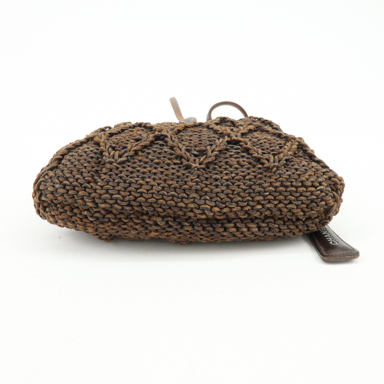 CHANEL Braided Leather Drawstring Shoulder Bag Brown