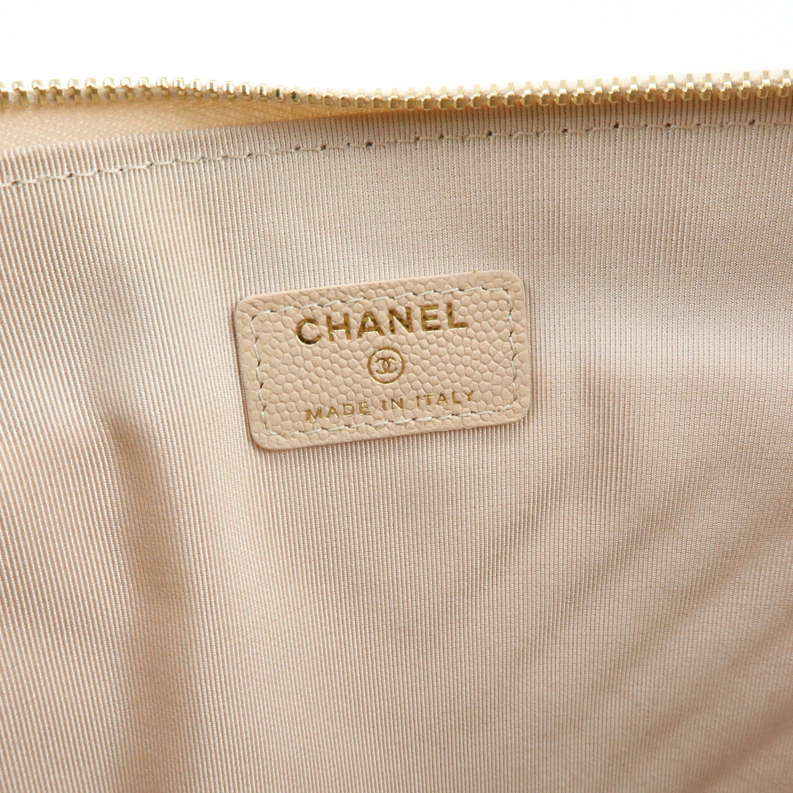 CHANEL COCO Mark Shevron V Stitch Caviarskin Clutch Bag Beige A69251