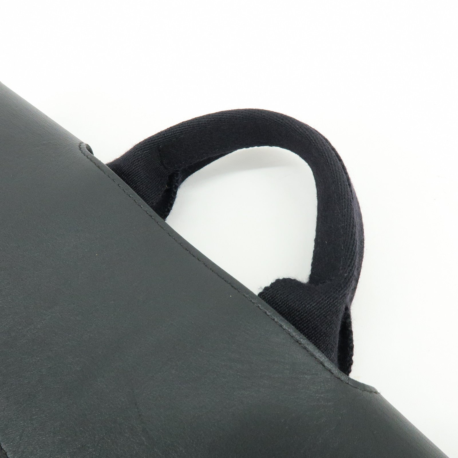 HERMES Valparaiso Long PM Toile Chevron Leather Hand Bag Black