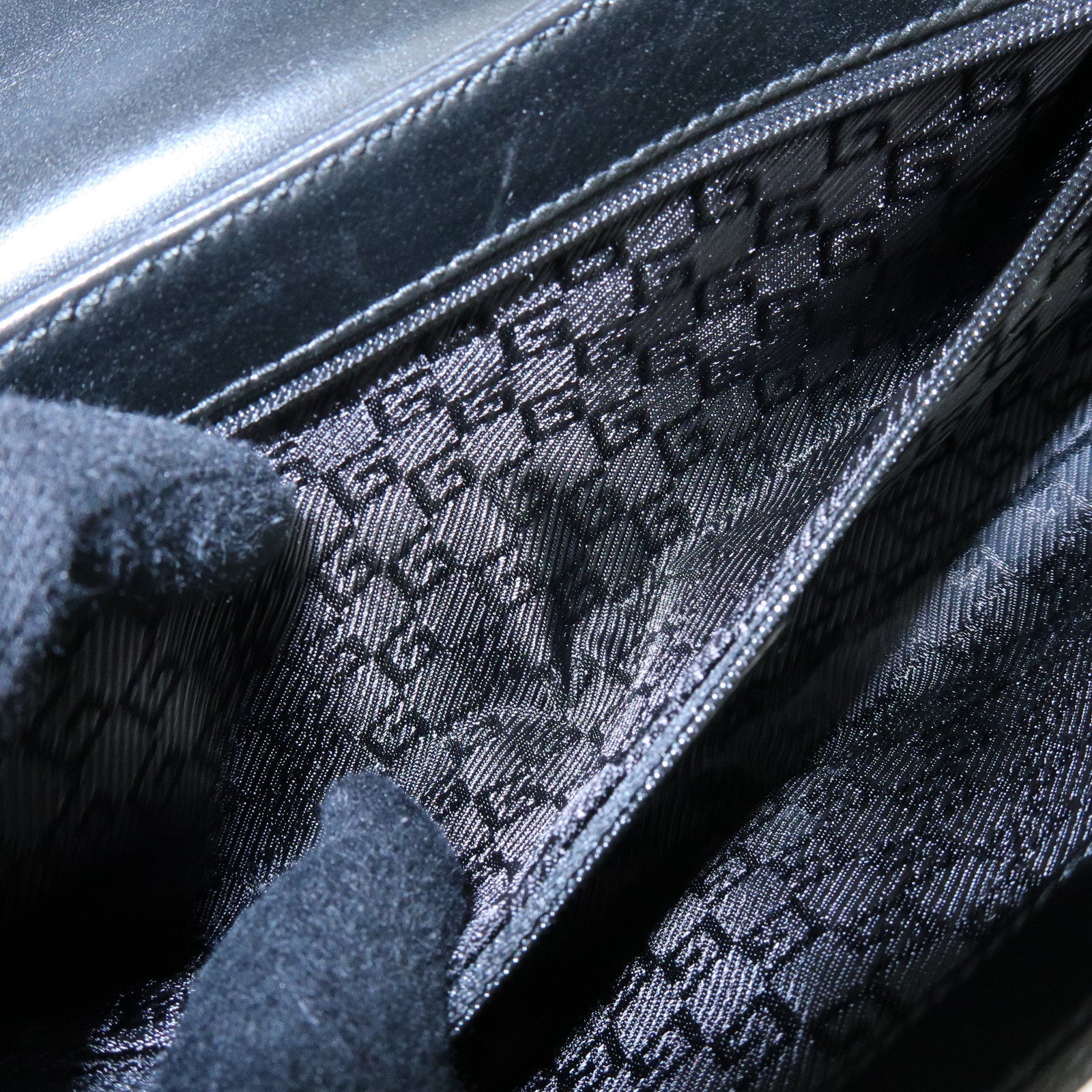 GUCCI Bamboo Suede Shoulder Bag Hand Bag Black 001998