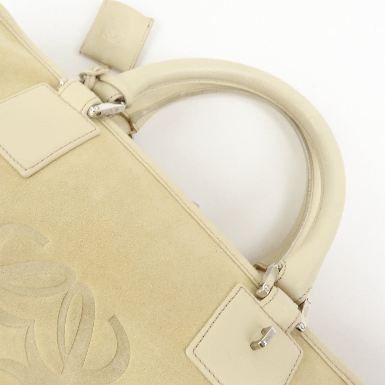 LOEWE Amazona 36 Suede Leather Boston Bag Hand Bag Beige Ivory
