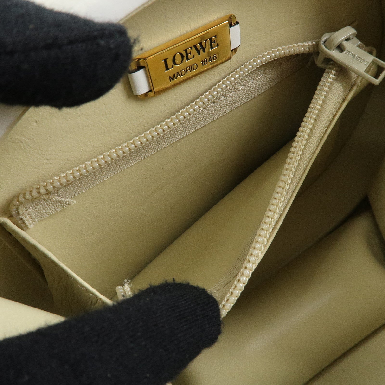 Loewe Logo Round Leather Hand Bag White
