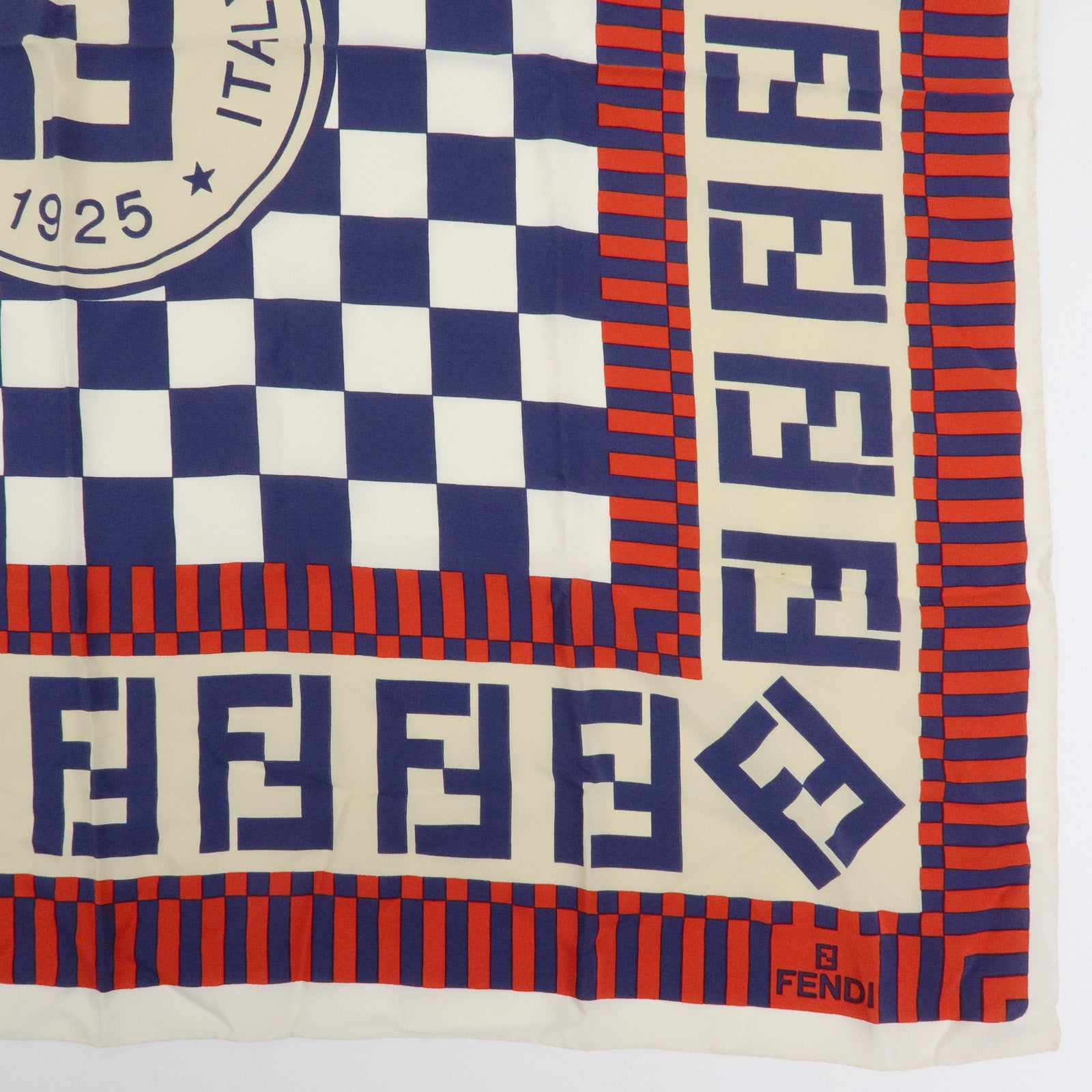 FENDI FF Logo Silk 100% Scarf White Blue Red