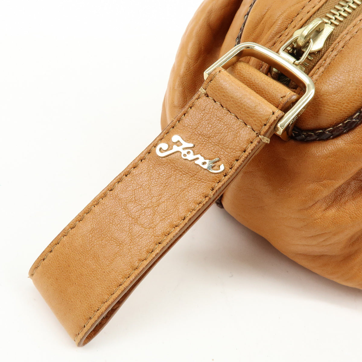 FENDI Zucca Mini Spy Bag Nappa Leather Hand Bag Camel Brown 8BL078