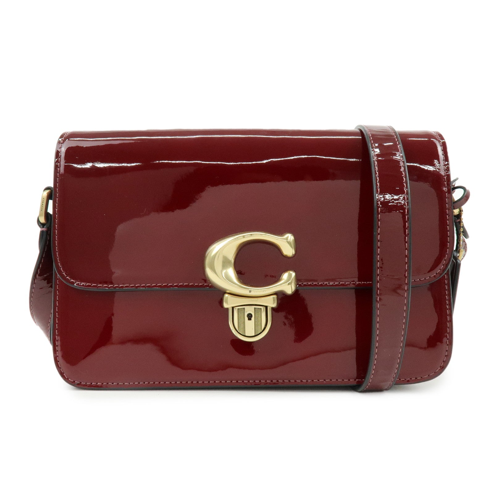 COACH Studio Signature C Patent Leather Shoulder Bag Bordeaux