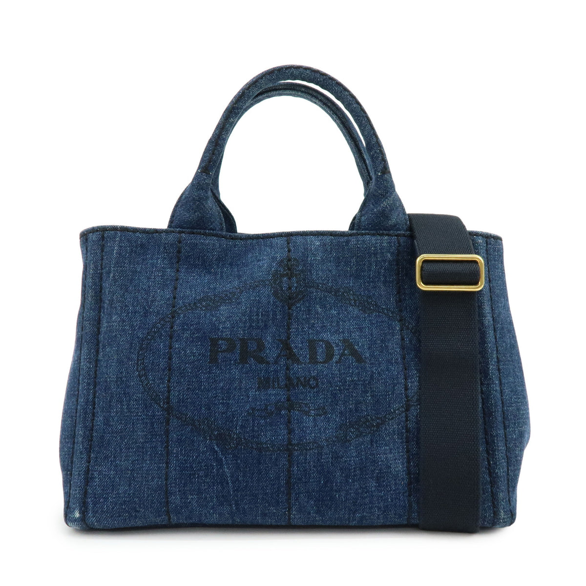 PRADA Canapa Mini Triangle Logo Denim 2Way Bag Hand Bag Blue 1BG439