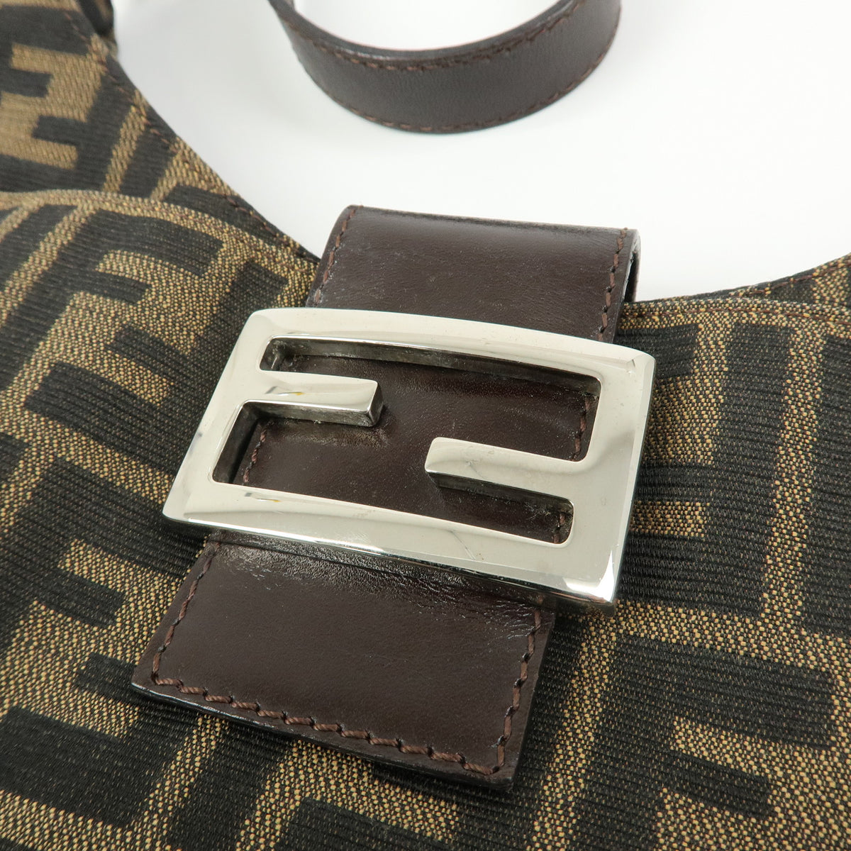 FENDI Zucca Canvas Leather Shoulder Bag Hand Bag Black Brown 26569