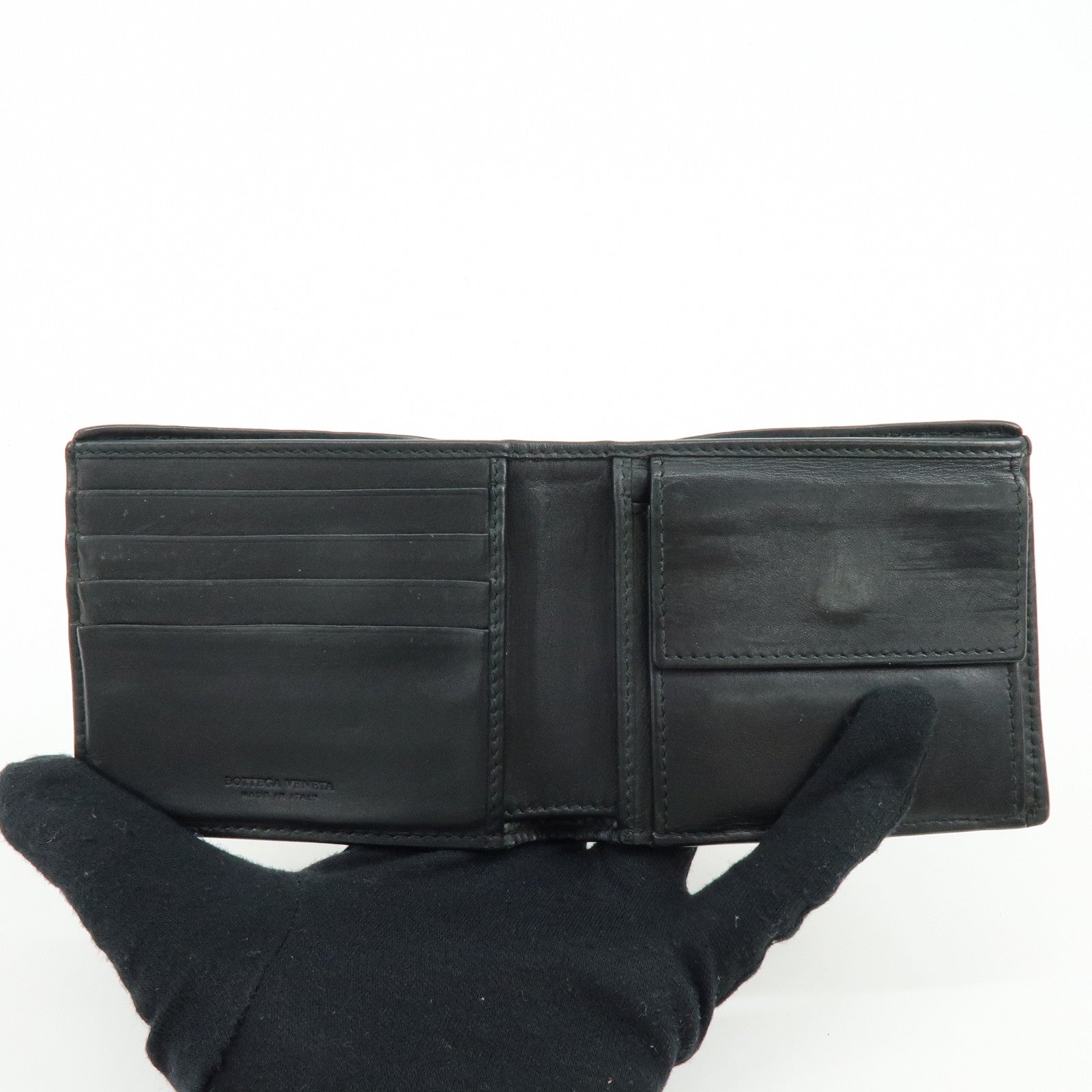 Bottega Veneta Intrecciato Leather Bi-fold Comact Wallet Black 193642