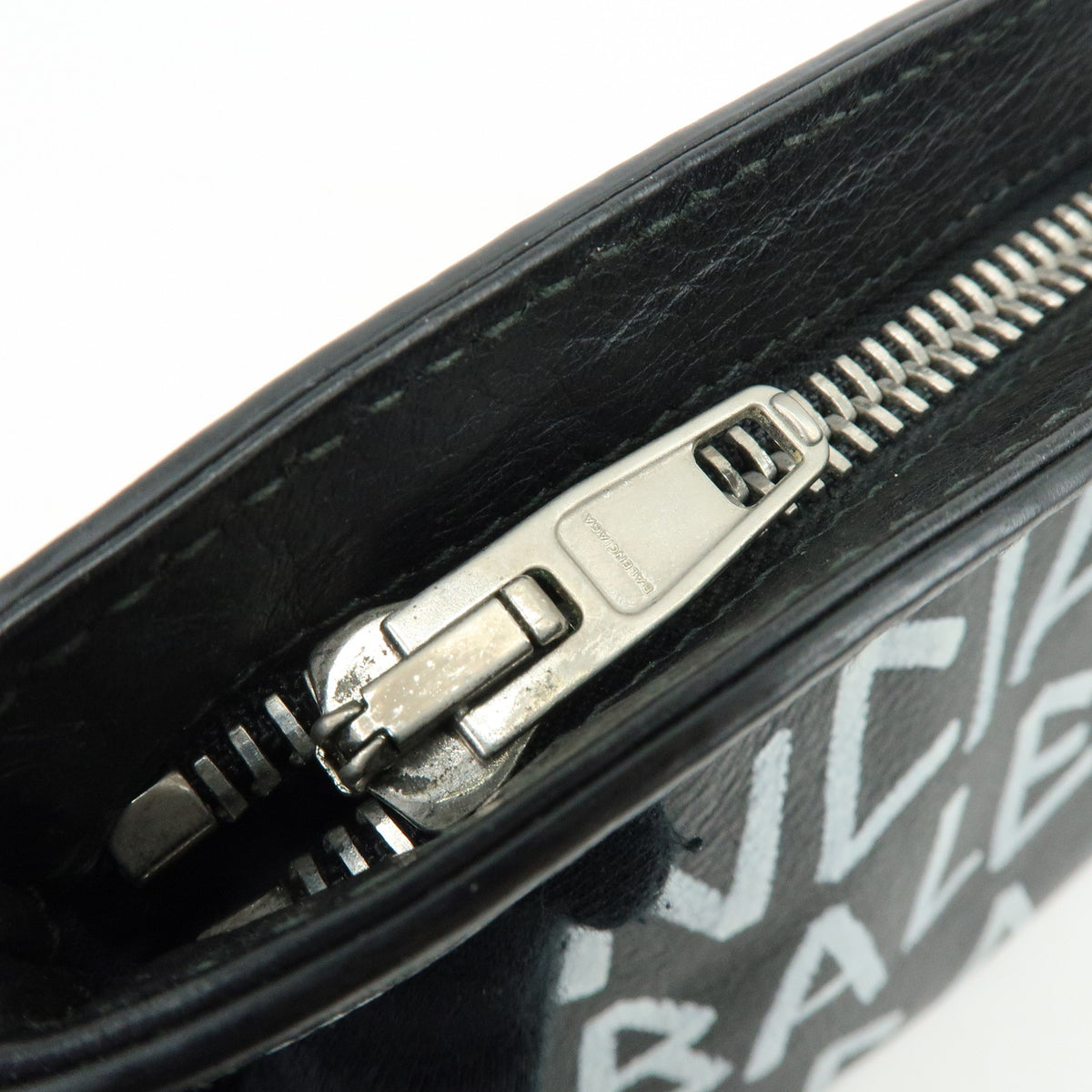 BALENCIAGA Graffiti Leather Clutch Bag Flat Pouch Black White