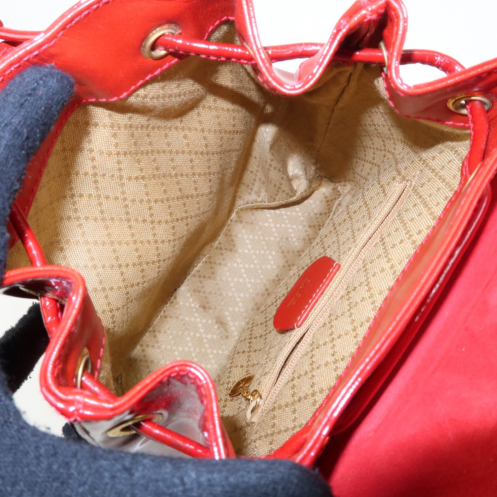 GUCCI Bamboo Patent Leather Backpack Rucksack Red 003・1705・0030