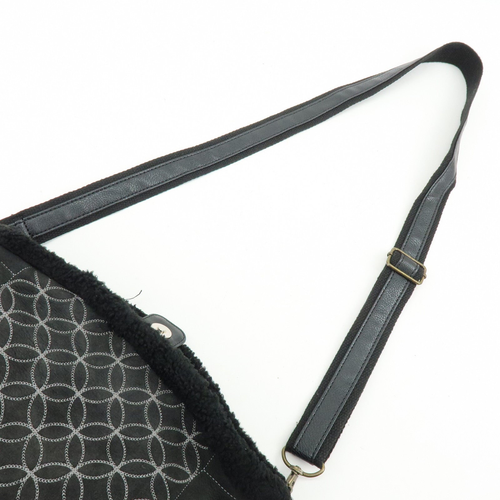 CHANEL Mouton Fur Leather Shoulder Bag with Strap Set Black
