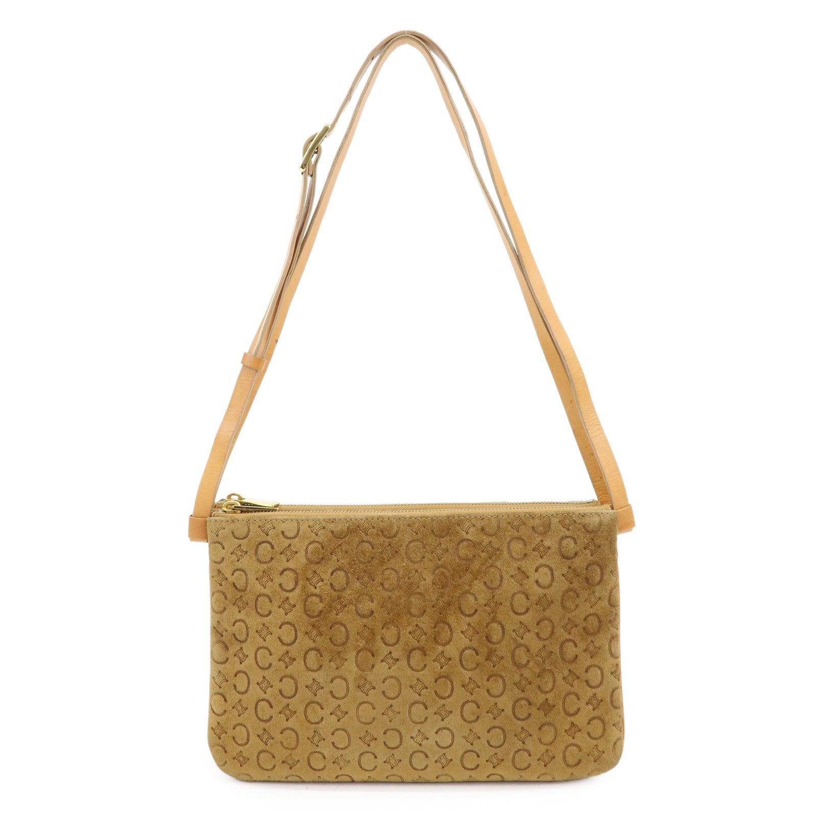 CELINE C Macadam Suede Leather Shoulder Bag Hand Bag Brown