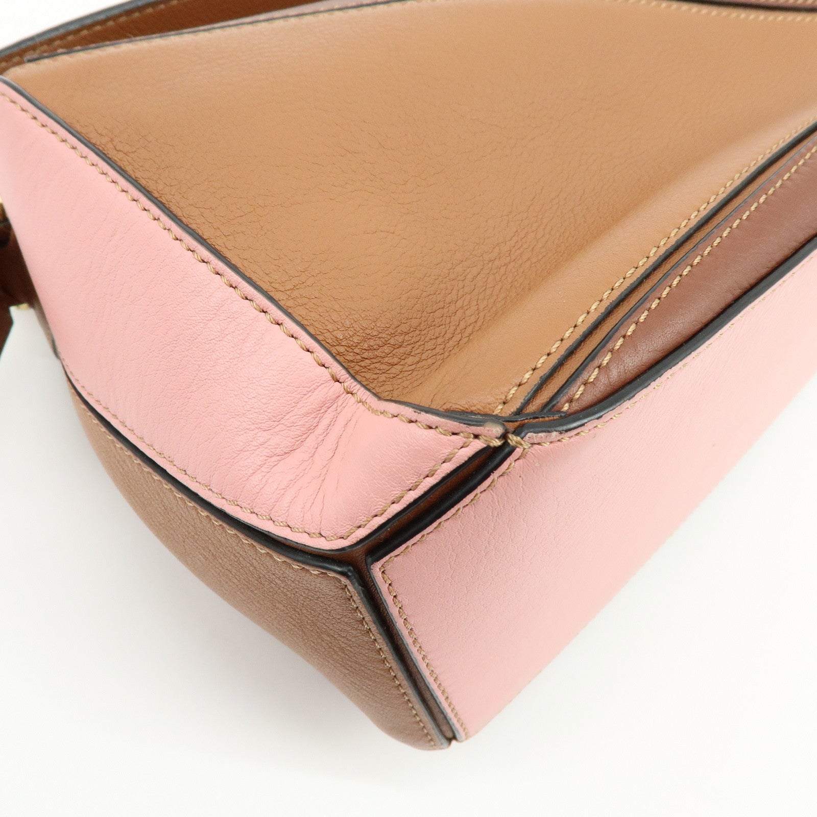 LOEWE Puzzle Bag Anagram Calf Skin Medium 2Way Bag Brown Pink Camel