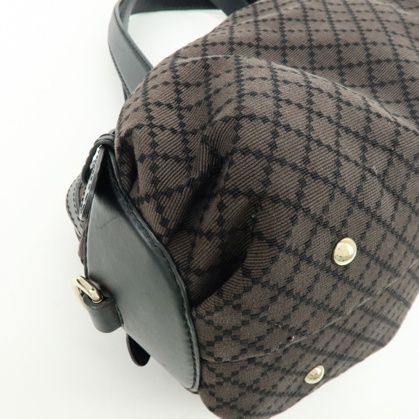 GUCCI Diamante Canvas Leather Shoulder Bag Boston Bag Black 269930