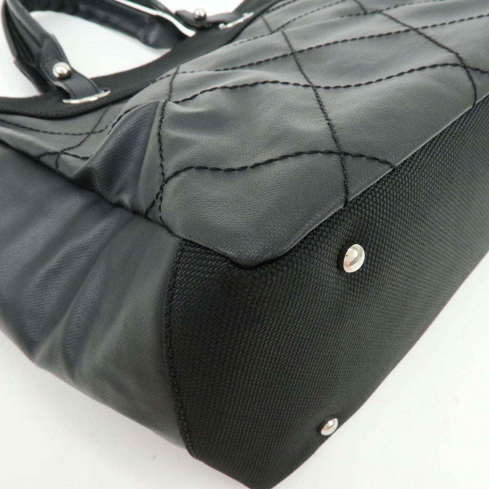 CHANEL Paris Biarritz COCO Mark Leather Canvas Tote Bag Black A34209