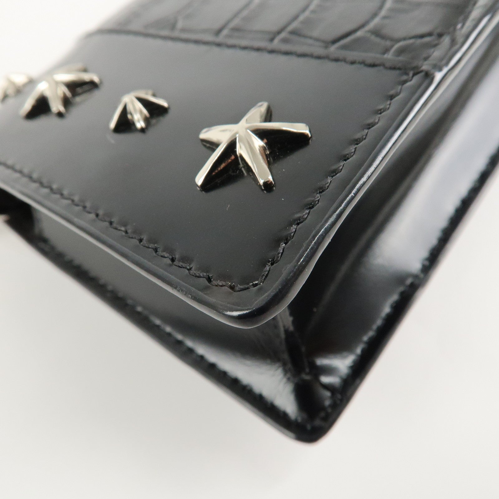 JIMMY CHOO Leather Star Studs Chain Shoulder Bag Crossbody Bag Black Used