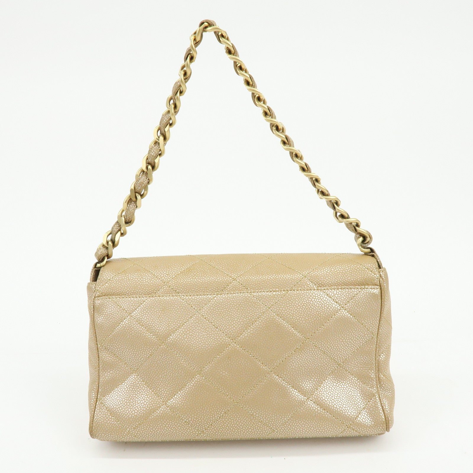 CHANEL COCO Mark Matelasse Caviarskin Flap Chain Shoulder Bag Beige
