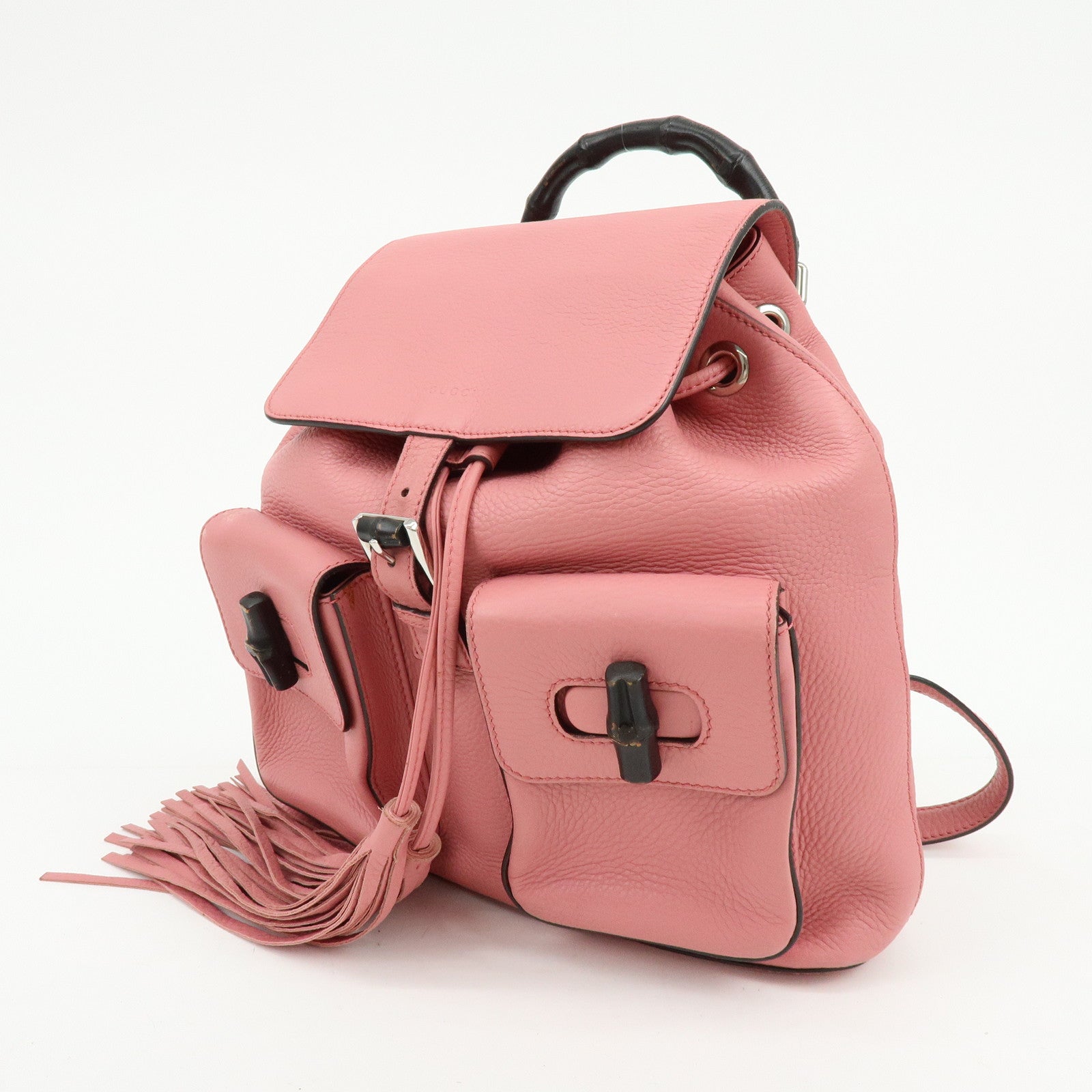 GUCCI Bamboo Tassel Leather Backpack Rucksack Pink 370833