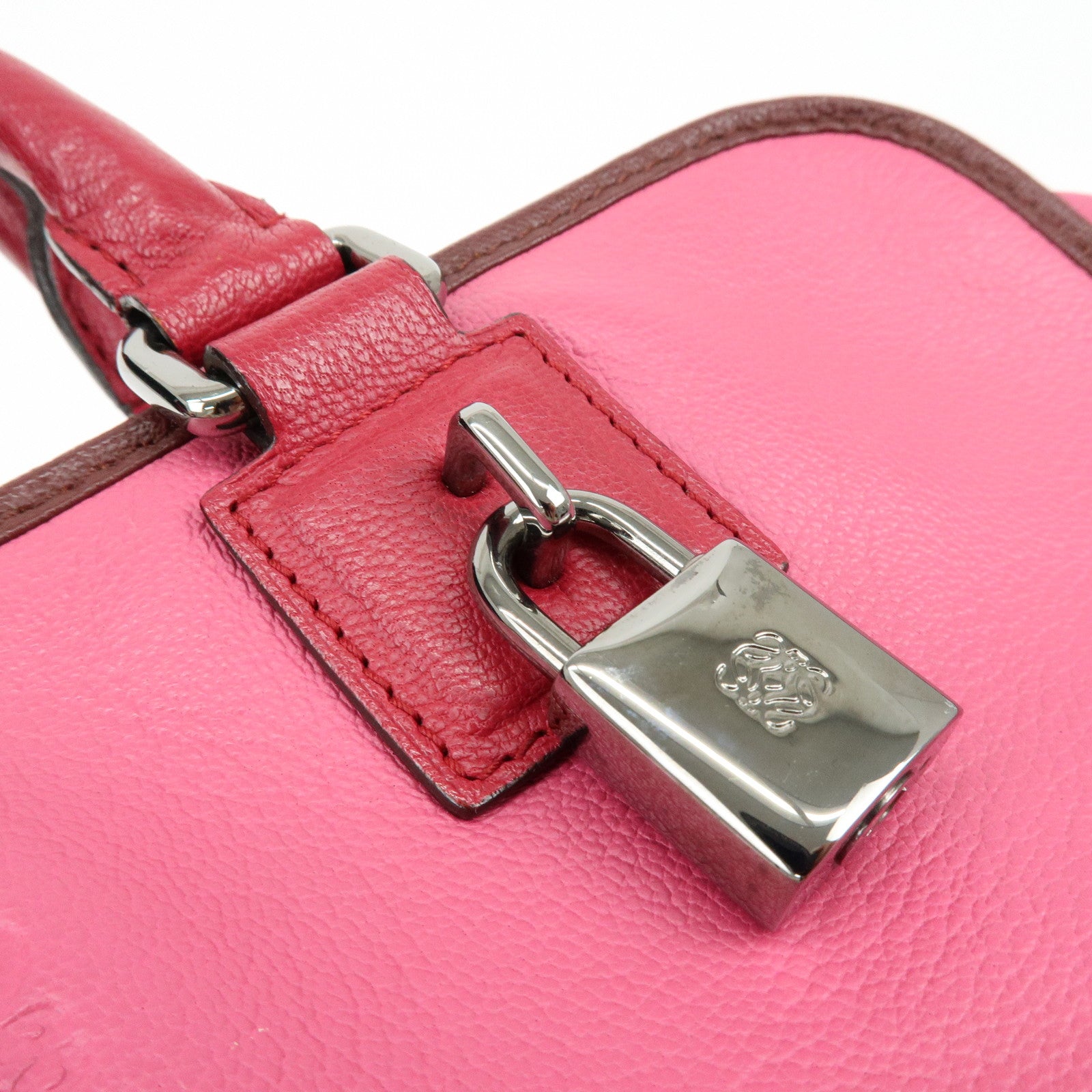 LOEWE Anagram Leather Amazona 28 Hand Bag Boston Bag Pink