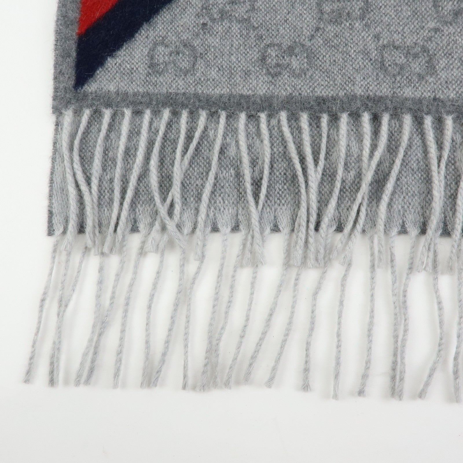 GUCCI Sherry Wool Alpaca Scarf Stole Gray Navy Red