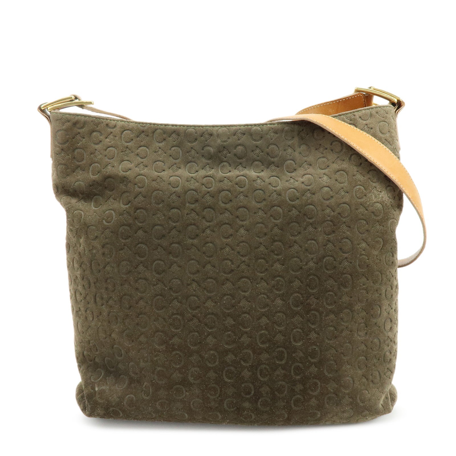 CELINE C Macadam Suede Leather Shoulder Bag Khaki