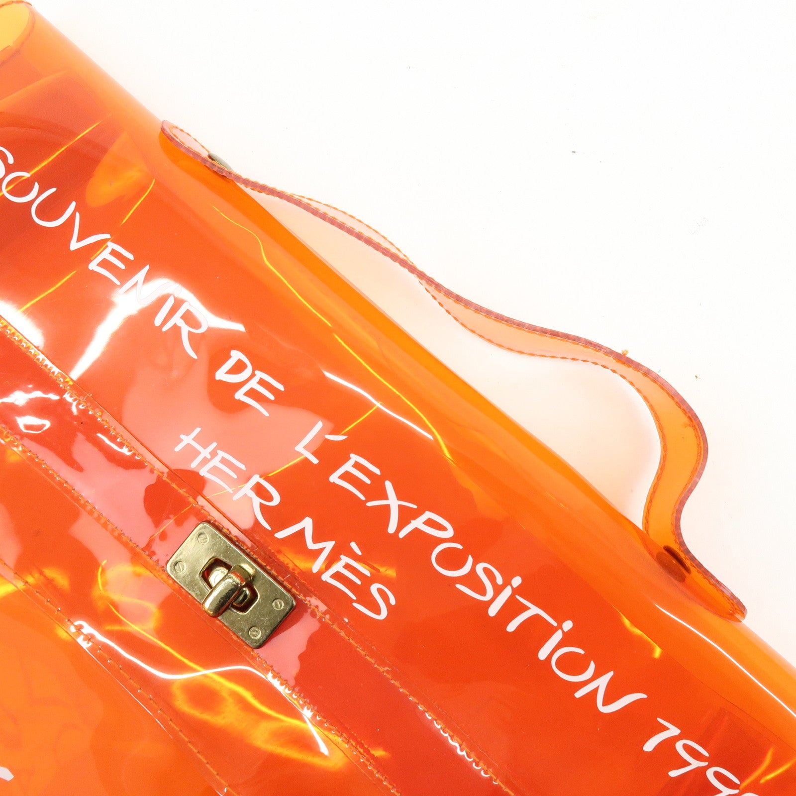 HERMES Kelly Vinyl Hand Bag SOUVENIR DE L'EXPOSITION Orange