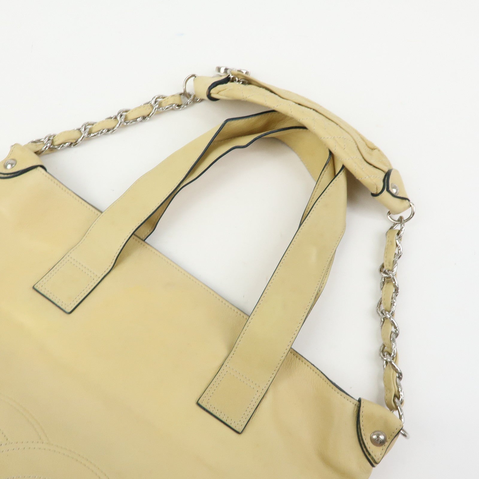 CHANEL COCO Mark Calf Leather 2Way Bag Hand Bag Shoulder Bag Beige