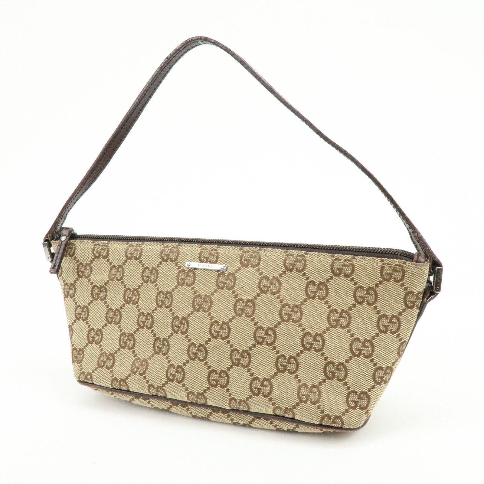 GUCCI Boat Bag GG Canvas Leather Hand Bag Accessory Pouch 07198
