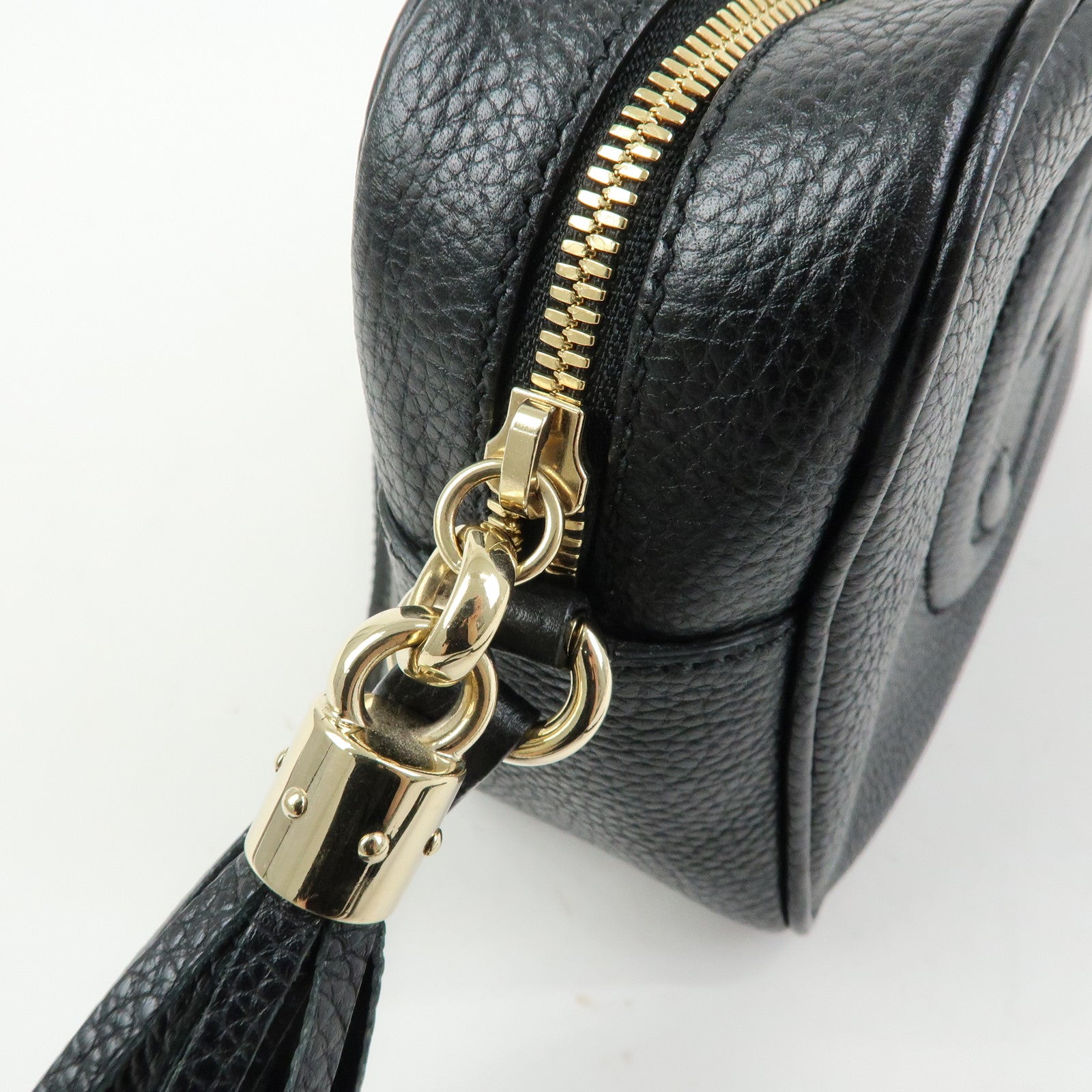 GUCCI Soho Leather Shoulder Bag Crossbody Bag Tassel Black 308364