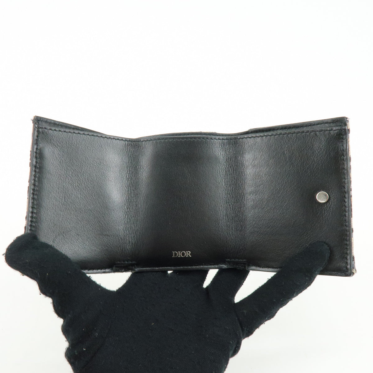 Christian Dior Oblique Jacquard Canvas Leather Tri-fold Compact Wallet