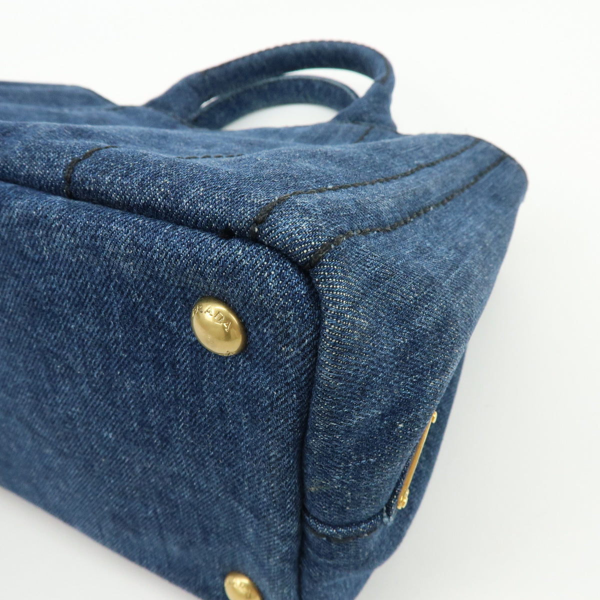PRADA Canapa Mini Triangle Logo Denim 2Way Bag Hand Bag Blue 1BG439