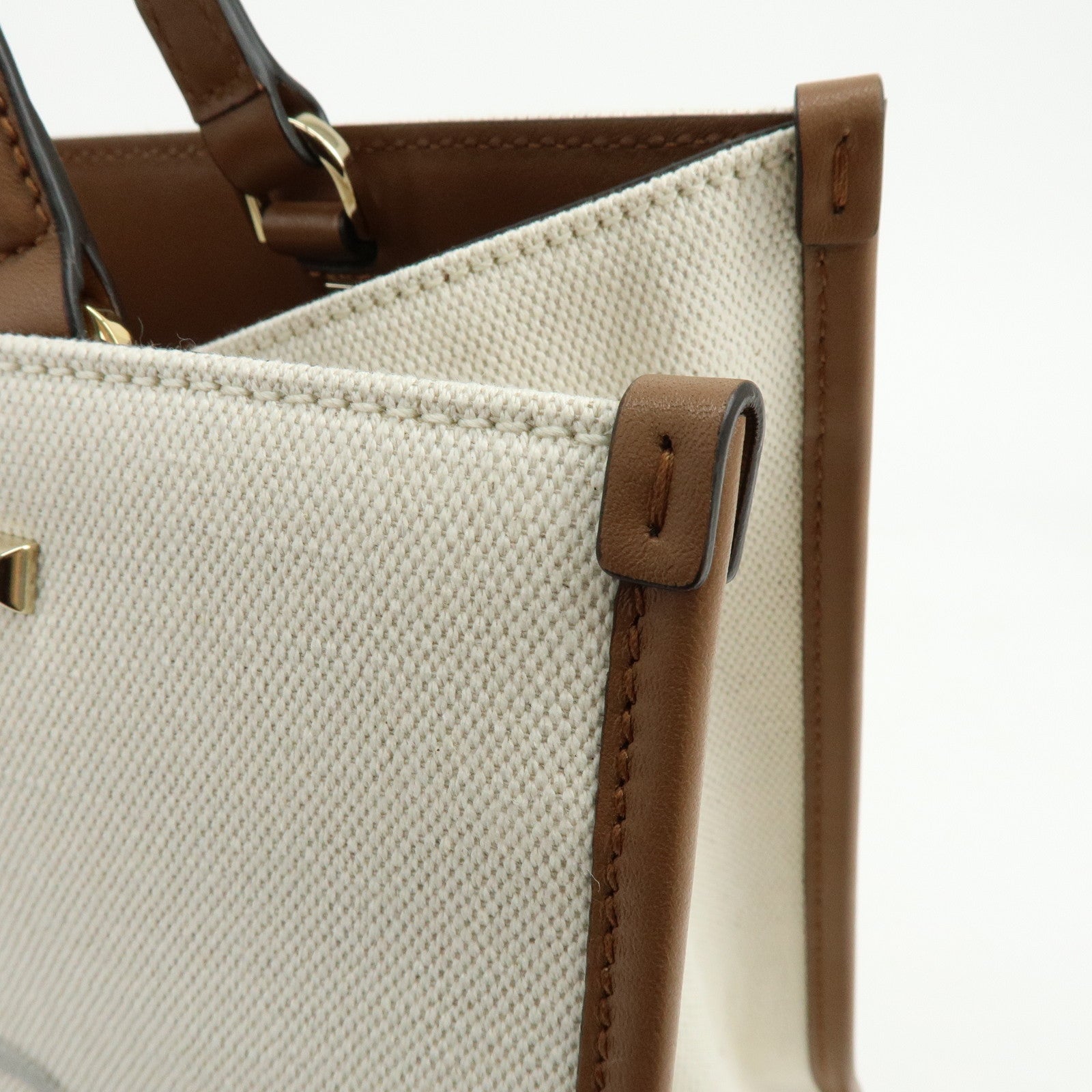JIMMY CHOO Varennes Canvas Leather Tote Bag Shoulder Bag Ivory Brown