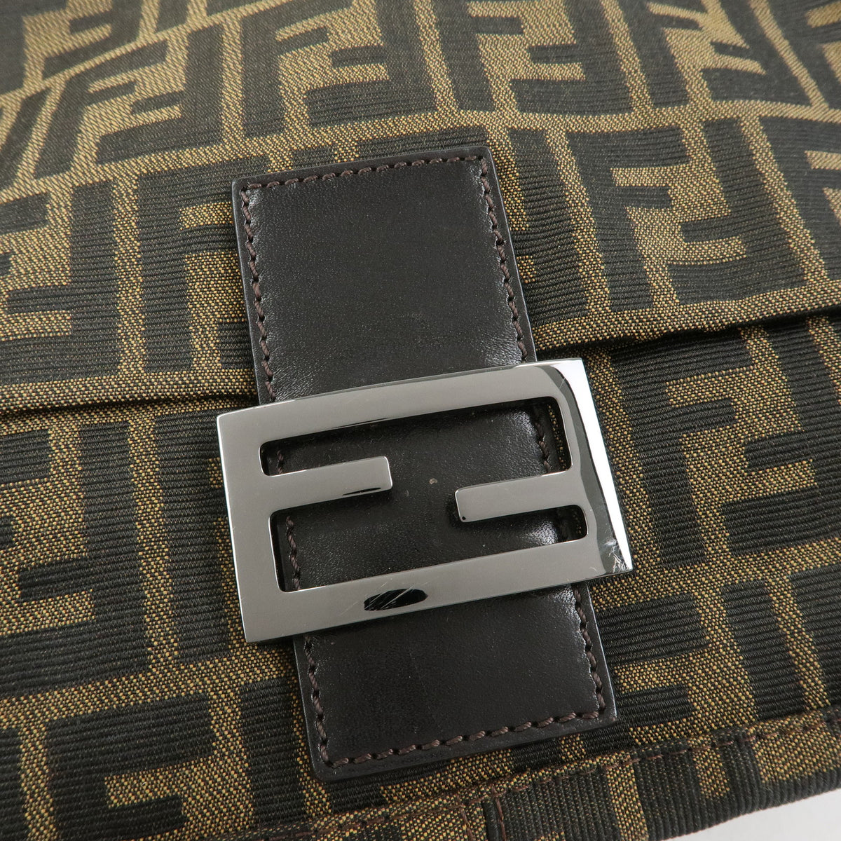 FENDI Mamma Baguette Zucca Canvas Leather Shoulder Bag Brown 8BR001