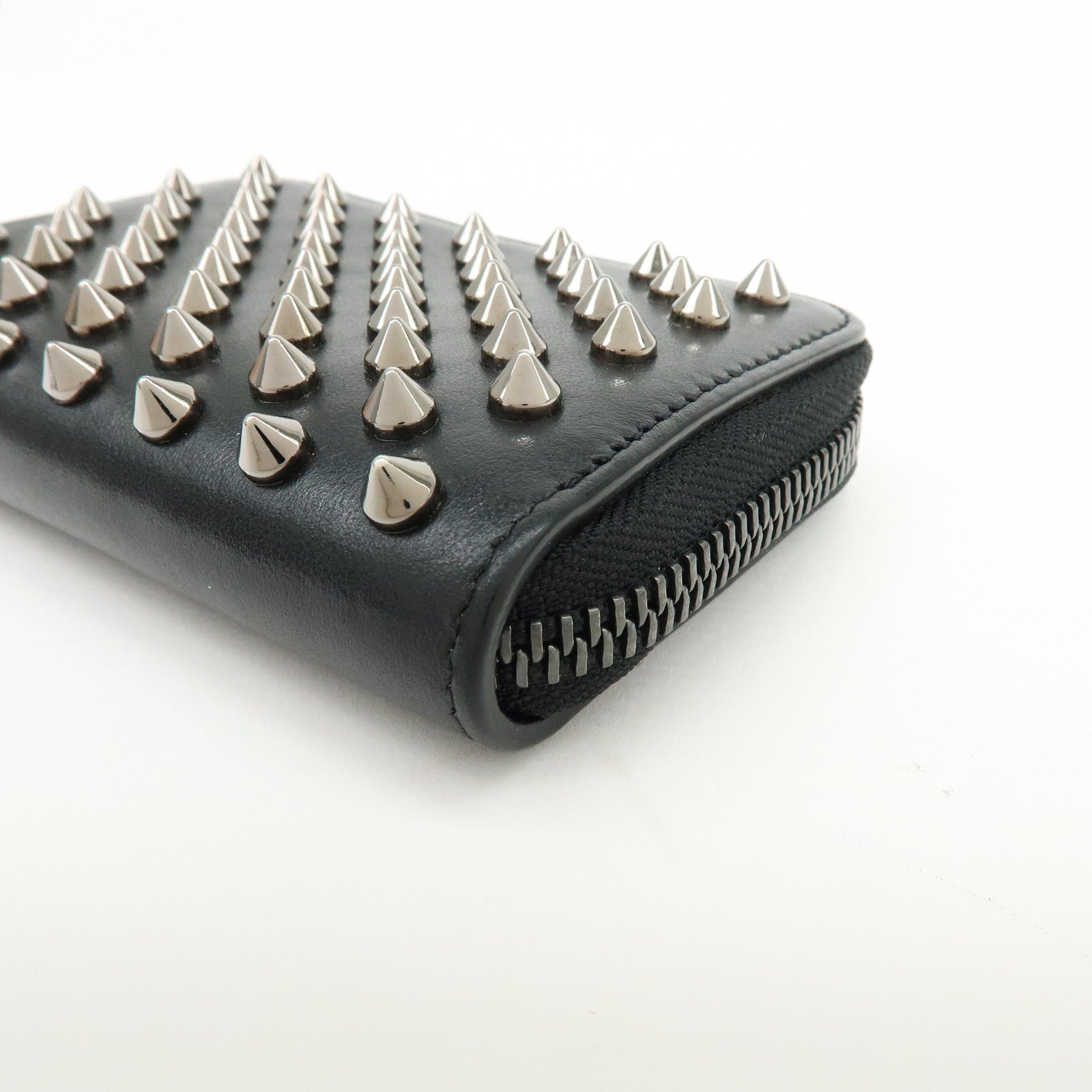 Christian Louboutin Leather Studs Compact Wallet Coin Case Black