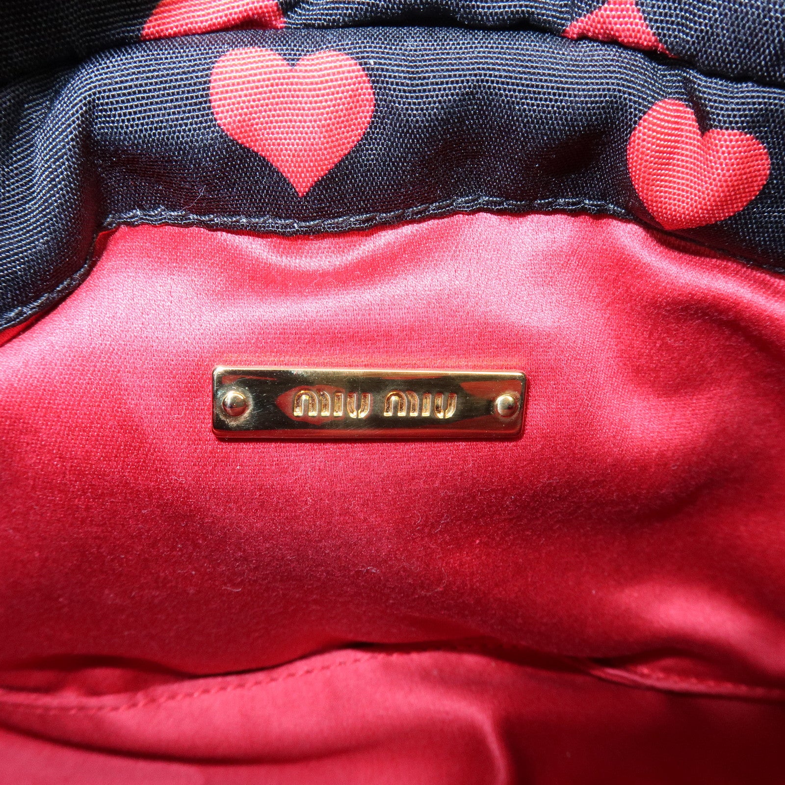 MIU MIU Nylon Heart Clutch Bag Pouch Black Red 5ND012
