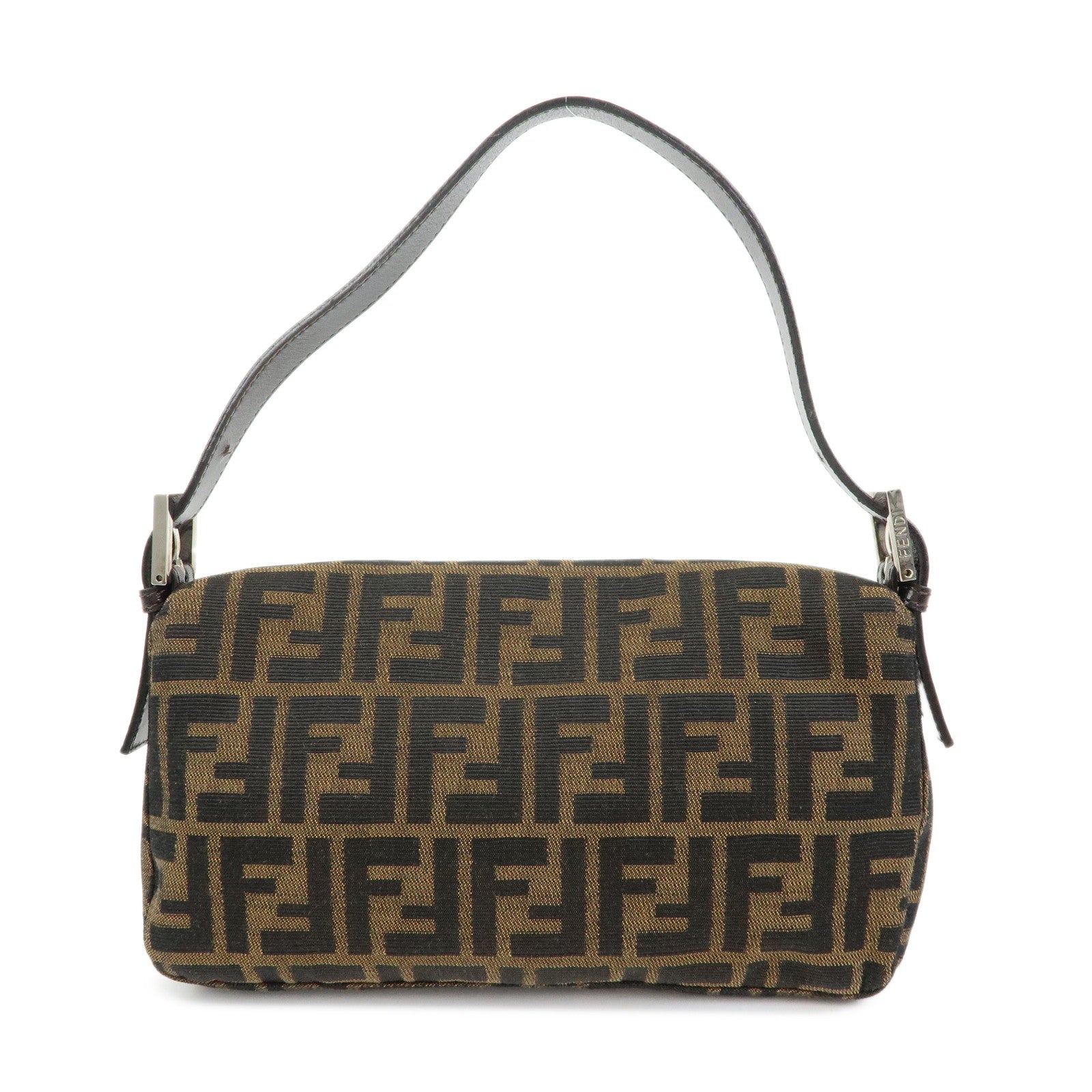 FENDI Mamma Baguette Zucca Canvas Leather Shoulder Bag Brown 26424