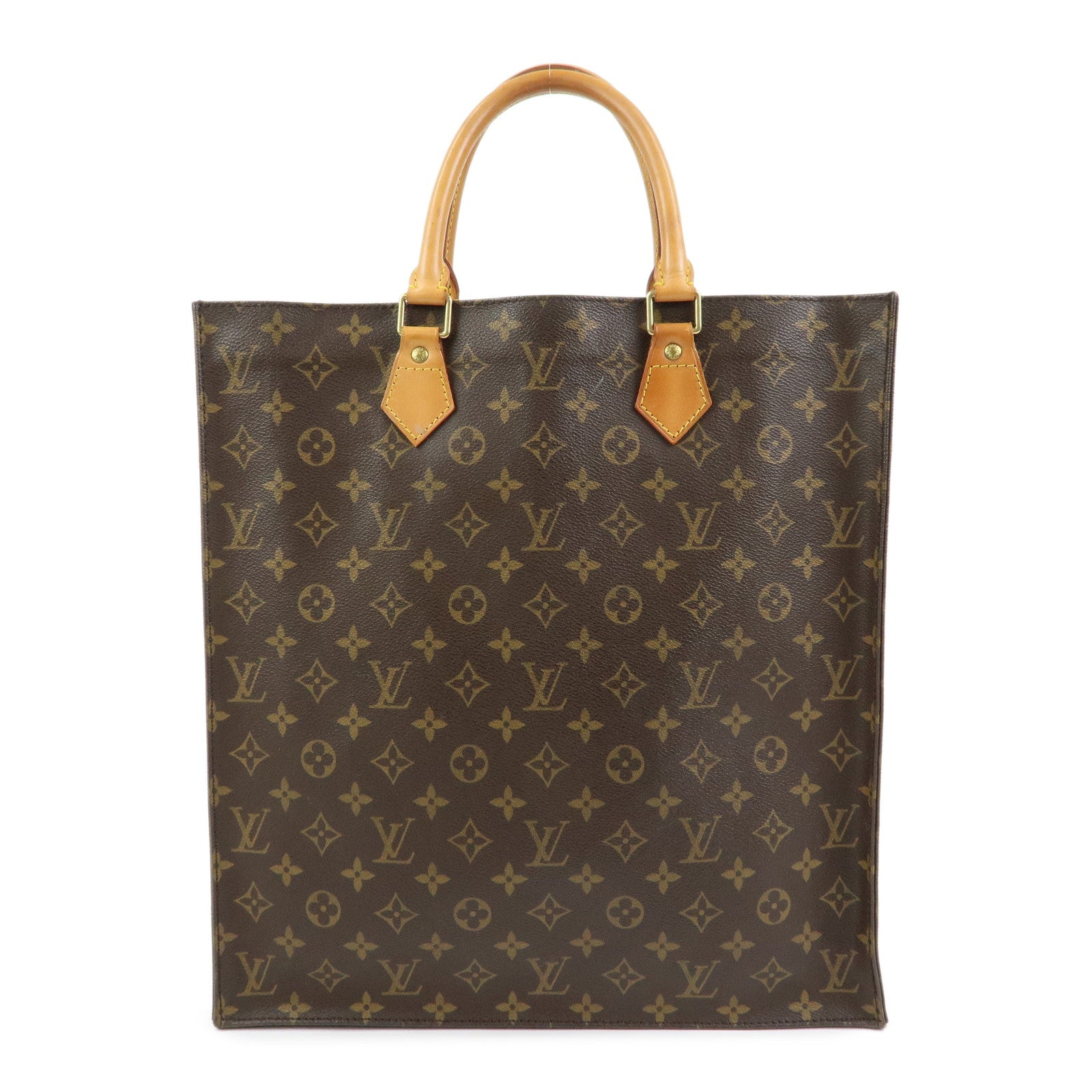 Louis Vuitton Monogram Sac Plat Tote Bag Hand Bag Brown M51140