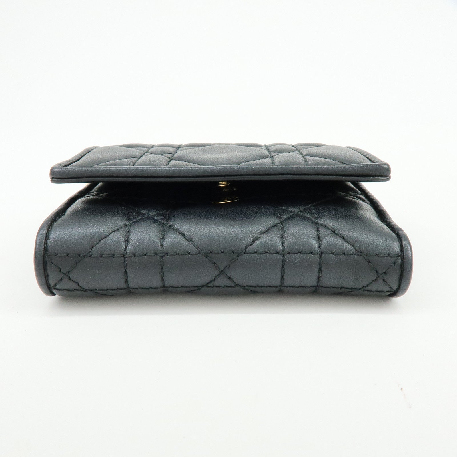 Christian Dior Cannage Leather Bi-fold Compact Wallet Black