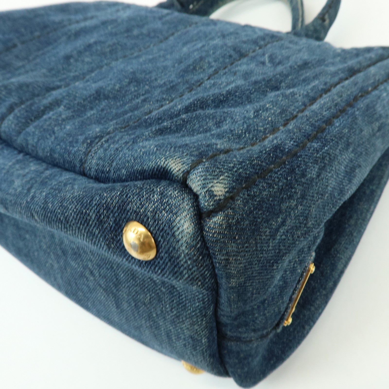 PRADA Triangle Logo Canapa Mini Denim Tote Bag Denim Blue BN2439
