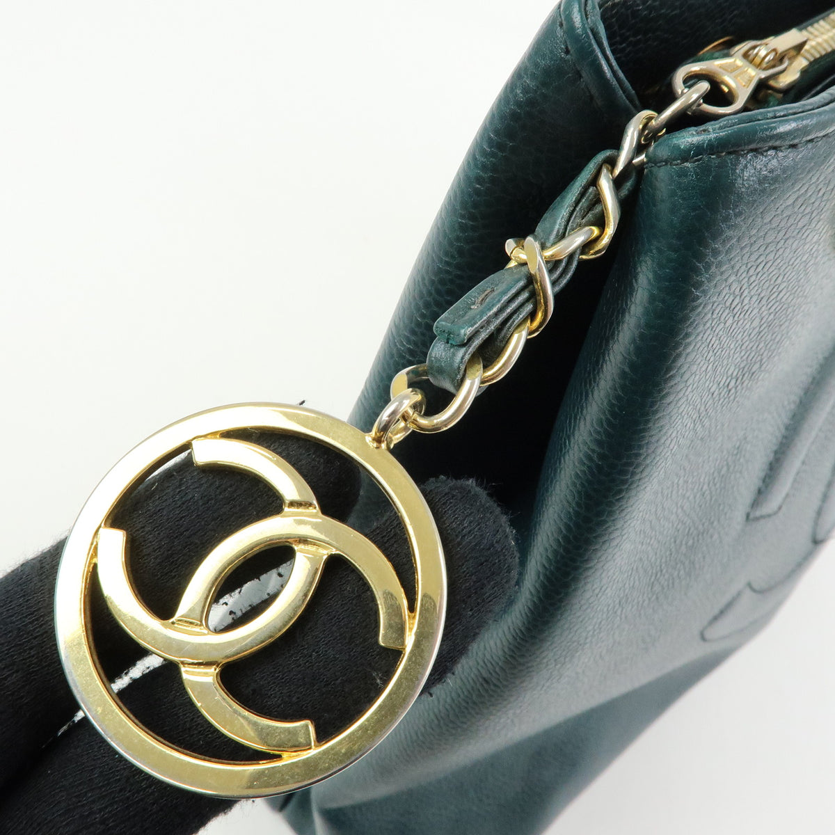 CHANELCOCO Mark Caviarskin Chain Shoulder Bag Tote Bag Dark Green