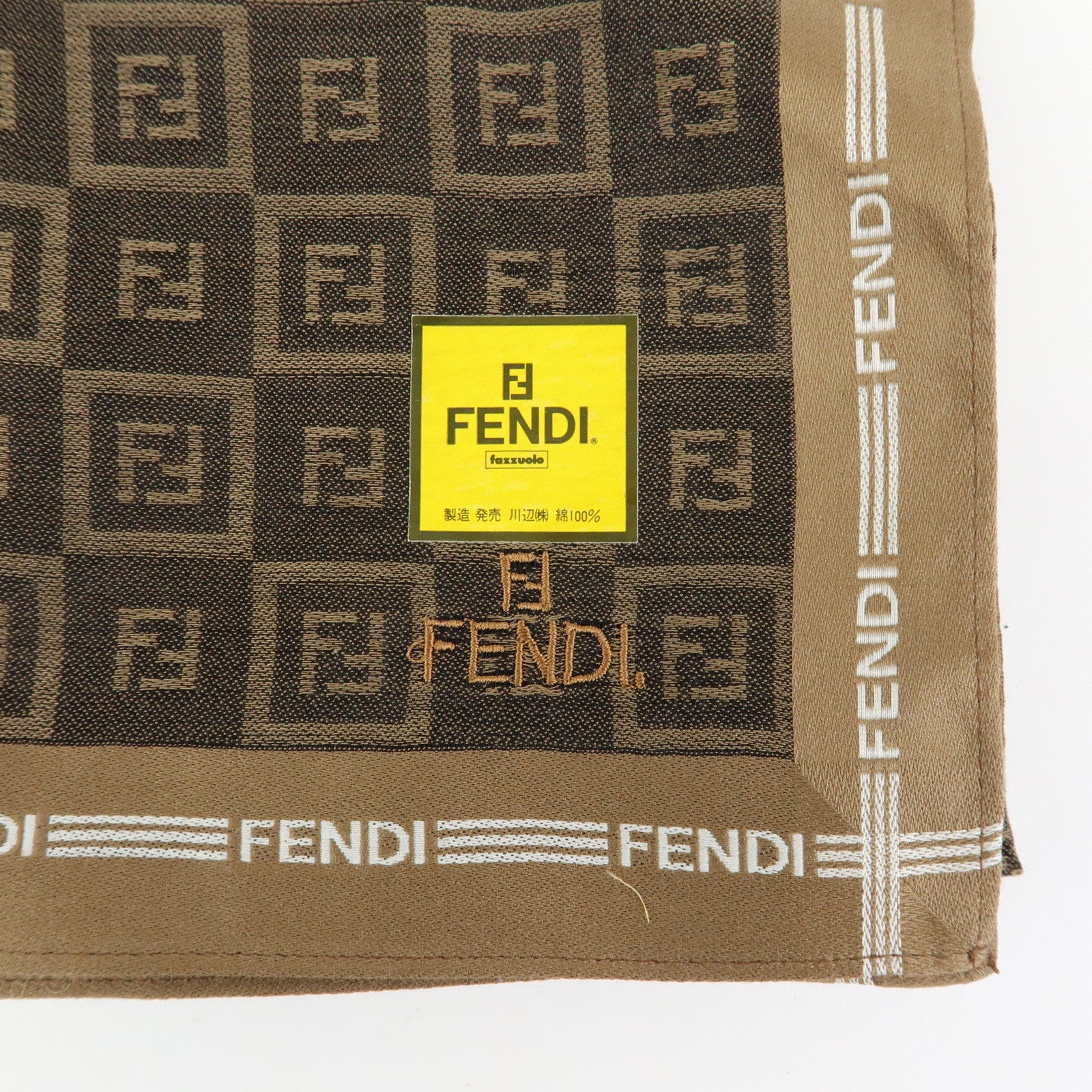 FENDI Zucca Zuccino Cotton 100% Lot of 5 Handkerchief Brown Green Pink