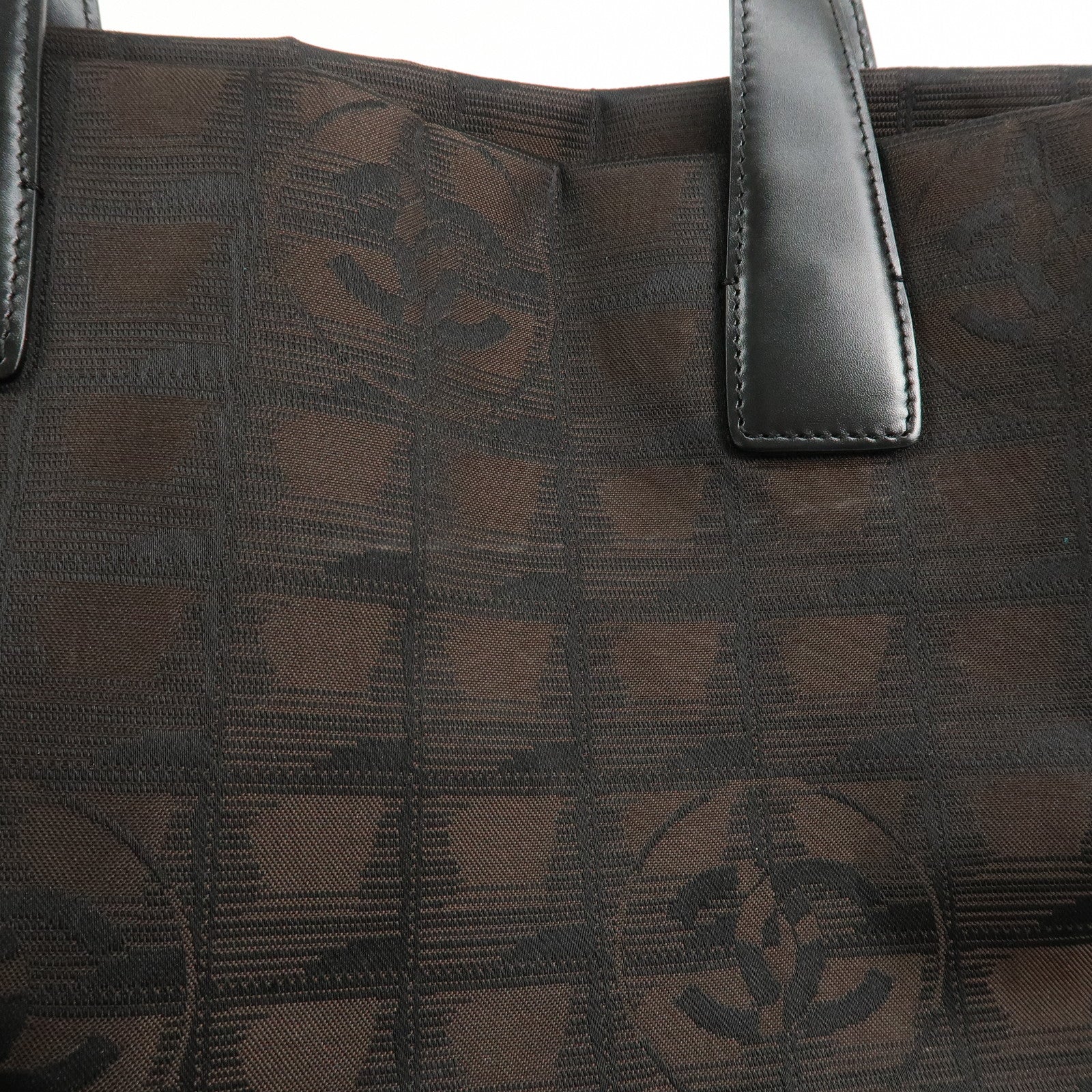 CHANEL New Travel Line Nylon Jacquard Leather Tote PM Dark Brown A20457 Used