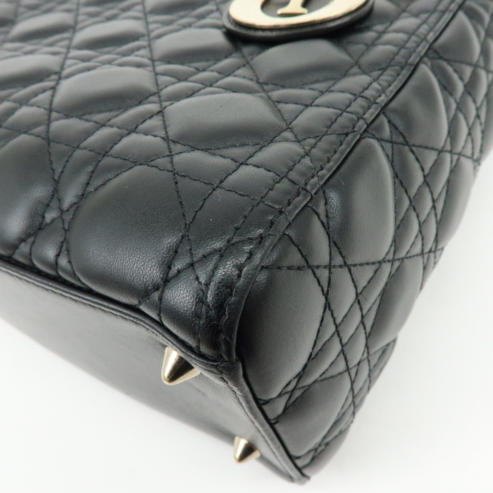 Christian Dior Lady Dior Cannage Lamb skin 2Way Hand Shoulder Bag Black