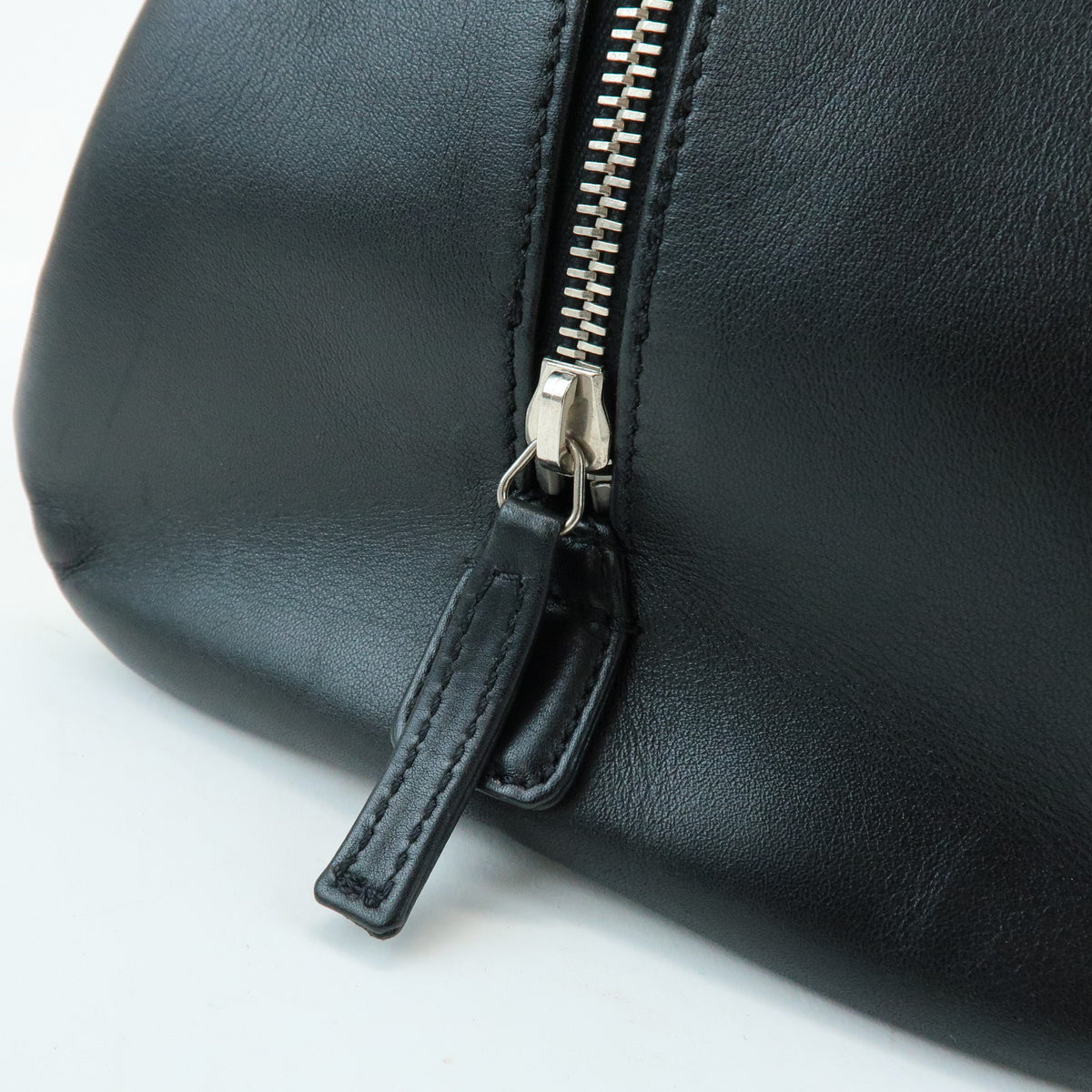 CHANEL COCO Mark Bicolor Lamb Skin Bowling Bag Hand Bag Black White