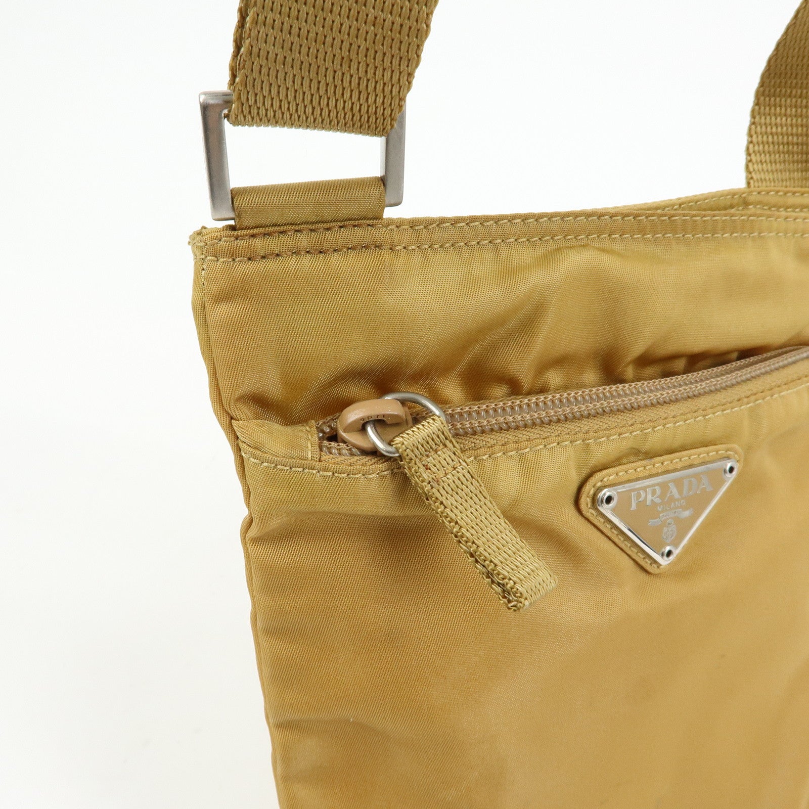 PRADA Triangle Logo Nylon Shoulder Crossbody Bag Light Brown B7792